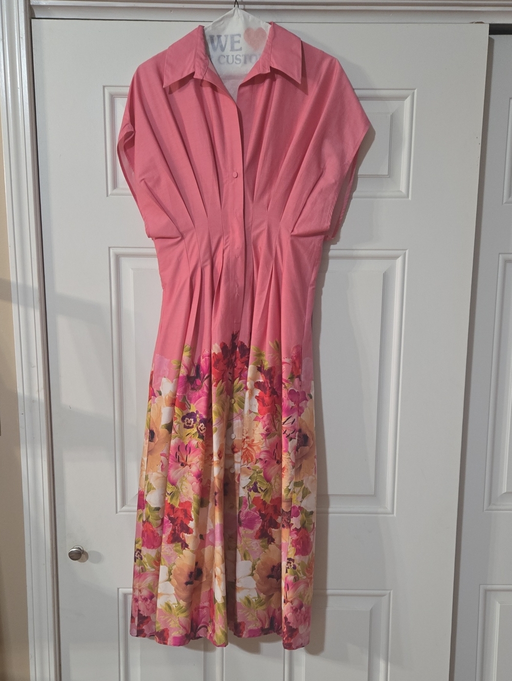 Badgley Mischka Pink Floral Border Midi Dress